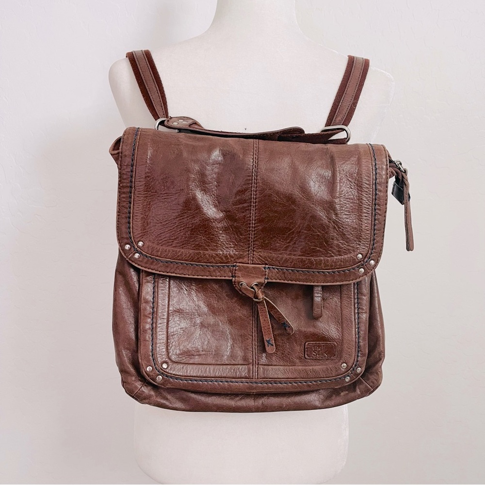 🩵 The Sak Ventura Brown Glazed Leather Backpack/ Crossbody bag Size 12x12